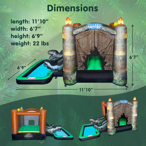 Jurassic World Dinosaur Bounce House with Slide, Ball Pit & Pool – Indoor/Outdoor Inflatable Castle with GFCI Air Blower for Kids Ages 3–8